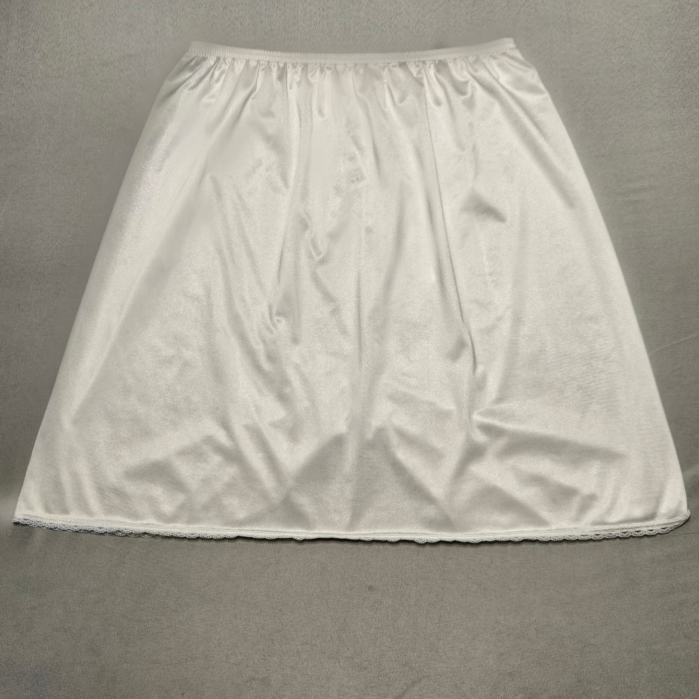 Vanity Fair Half Slip Womens Medium White Lace Trim Side Slit 18 Inch 11-760